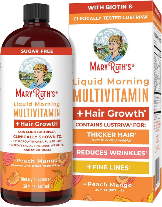 MARYRUTH'S Liquid Multivitamin + Hair Growth, Clinically Thicker Hair, 30oz Clinically Tested in Women for Thicker Hair & Facial Wrinkles, Ages 18+