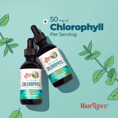 MaryRuth's Chlorophyll Liquid Drops, Delicious Minty Flavor, Vegan, 2 Fl Oz Clean Label Project Certified®, Vegan, Non-Diluted Liquid Chlorophyll, Mulberry Derived Supplement for Ages 14+, Non-GMO