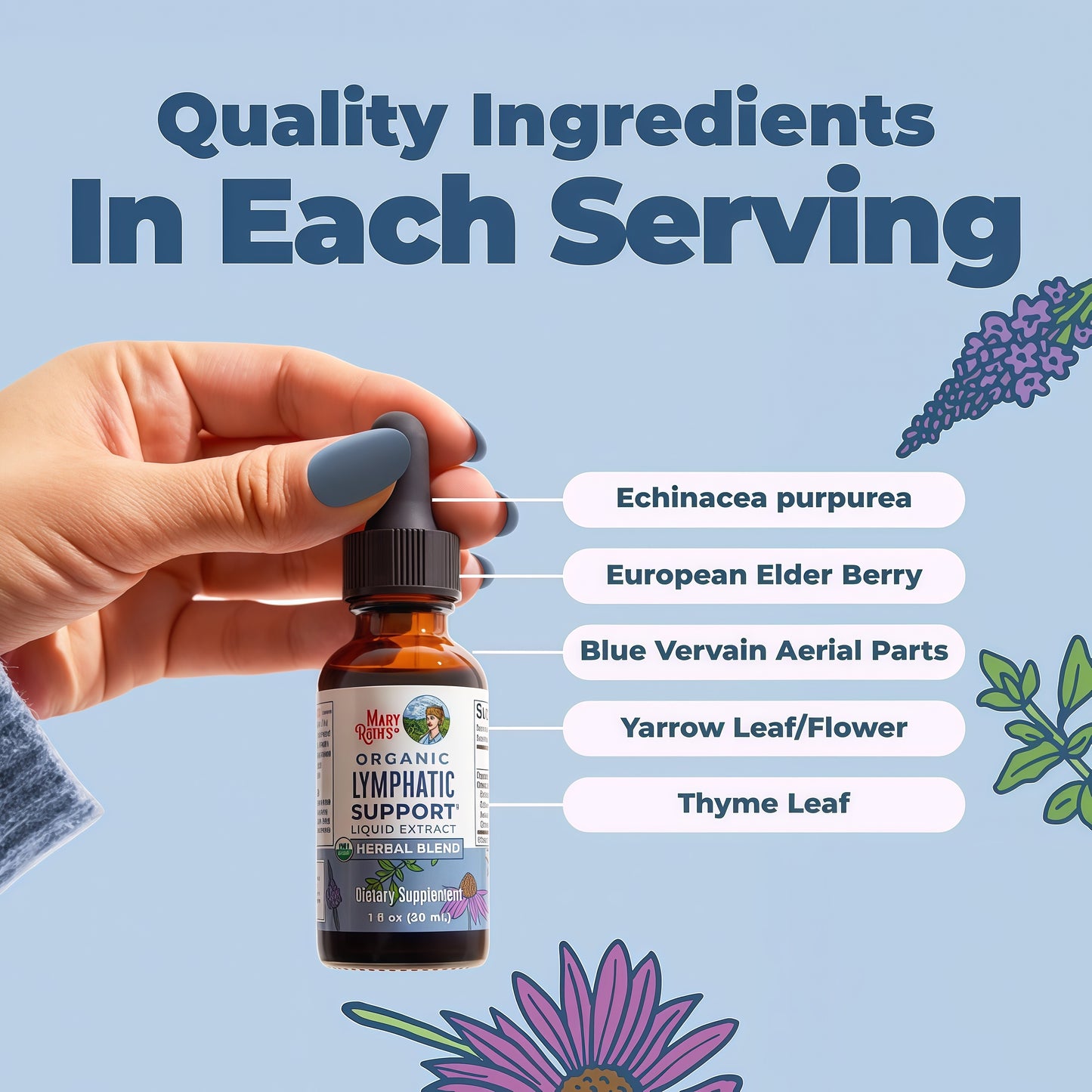MARYRUTH'S Organic Lymphatic Support Liquid Drops, Herbal Blend, Non-GMO USDA Organic, Herbal Blend with Echinacea & Elderberry, Blue Vervain, Vegan, Alcohol-Free, Non-GMO