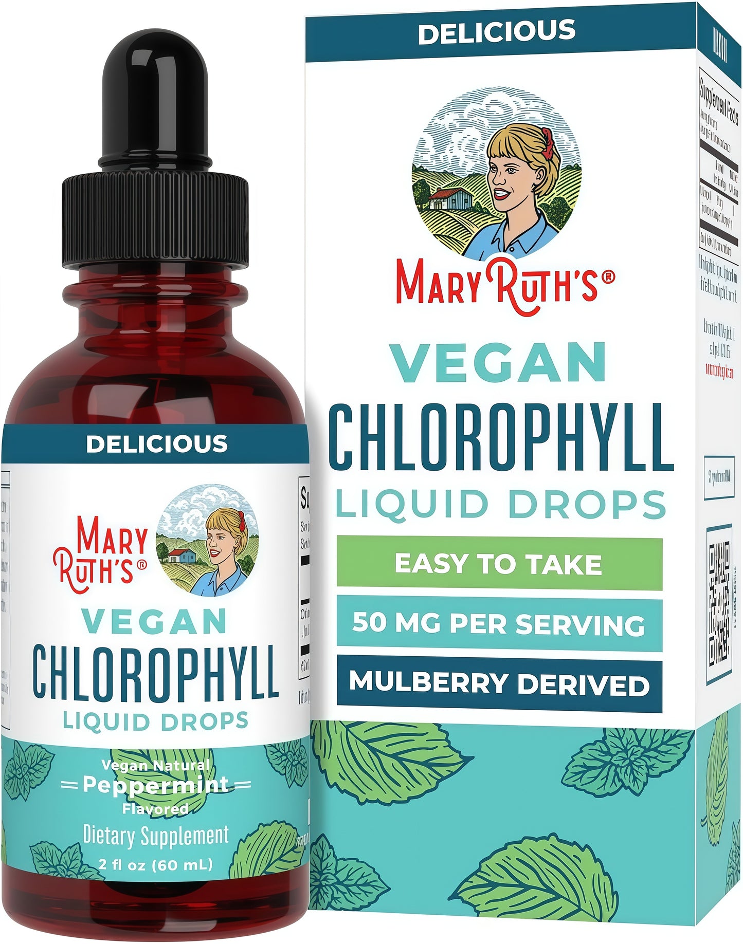 MaryRuth's Chlorophyll Liquid Drops, Delicious Minty Flavor, Vegan, 2 Fl Oz Clean Label Project Certified®, Vegan, Non-Diluted Liquid Chlorophyll, Mulberry Derived Supplement for Ages 14+, Non-GMO