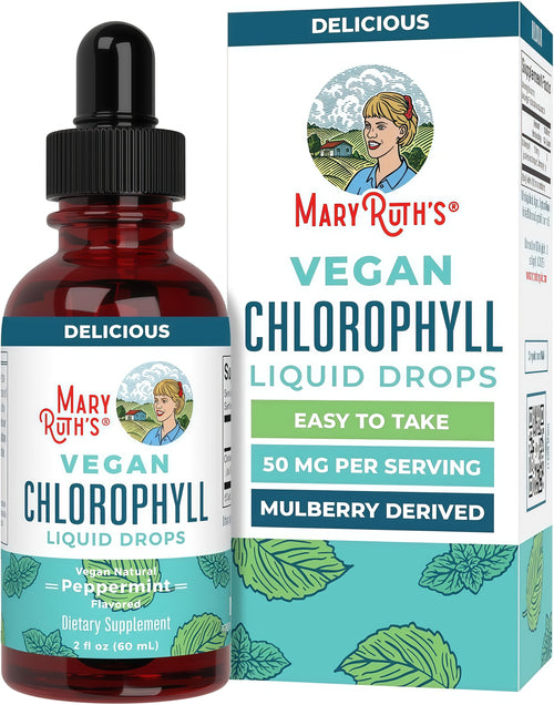 MaryRuth's Chlorophyll Liquid Drops, Delicious Minty Flavor, Vegan, 2 Fl Oz Clean Label Project Certified®, Vegan, Non-Diluted Liquid Chlorophyll, Mulberry Derived Supplement for Ages 14+, Non-GMO