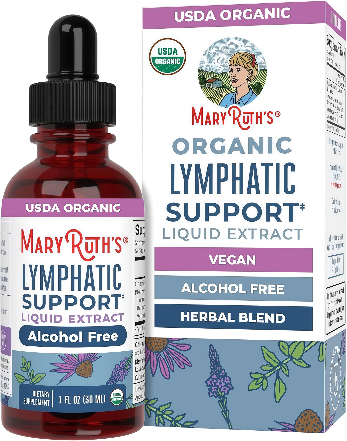 MARYRUTH'S Organic Lymphatic Support Liquid Drops, Herbal Blend, Non-GMO USDA Organic, Herbal Blend with Echinacea & Elderberry, Blue Vervain, Vegan, Alcohol-Free, Non-GMO